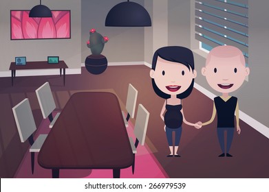 People & houses illustration