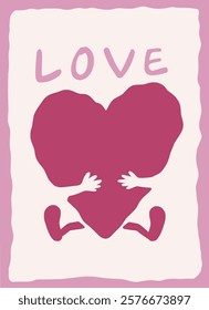 people hug behind the heart shape illustration hand drawn matisse style, naive art, contemporary backgrounds. Fall in love vector illustration