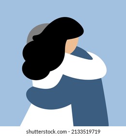 people hug. girl hugging boyfriend - square illustration in flat style. concept - parting, meeting. embrace