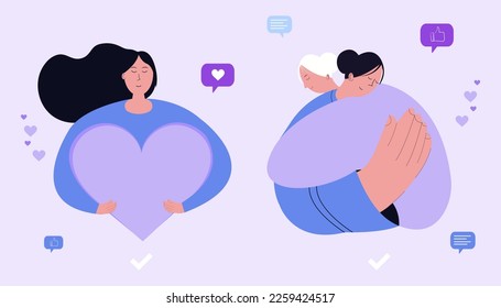 People hug. Love. Support. Psychological health. Vector graphics
