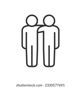 People hugging shoulders, linear icon, friendship. Line with editable stroke