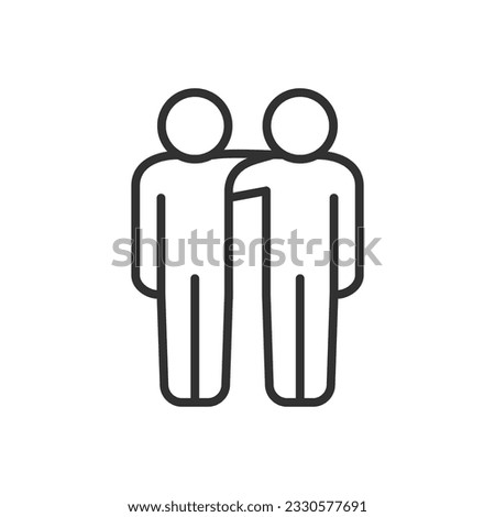 People hugging shoulders, linear icon, friendship. Line with editable stroke