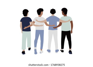 People hugging together. Friendship day. Vector illustration in flat style