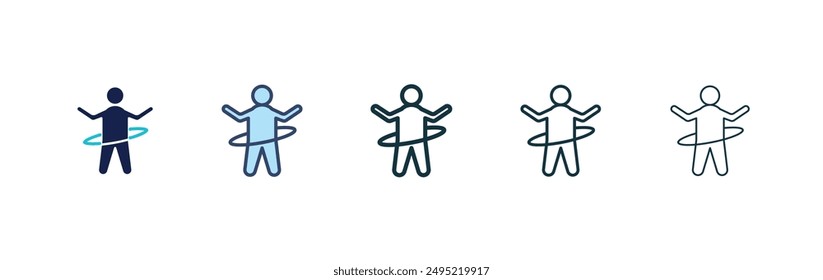 People Hula hop vector icon set black filled and outlined style.