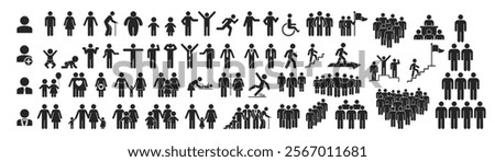 People, human, person, businessman icon set. Containing man, woman, children, old man, businessman, team, crowd on transparent background