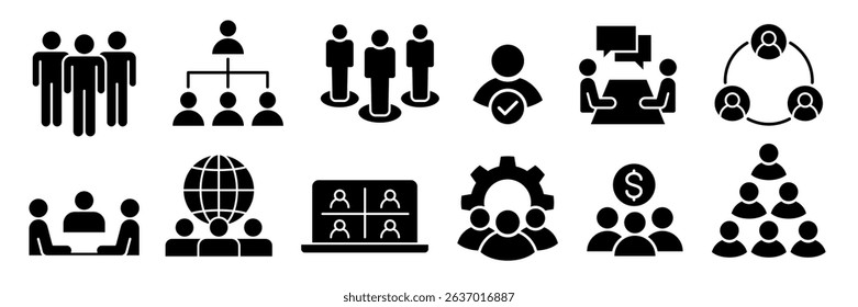 People, human, person line icon set. Containing participants, group, team, meeting, organization, community, population, audience, member, discussion, assembly, interview. Vector illustration