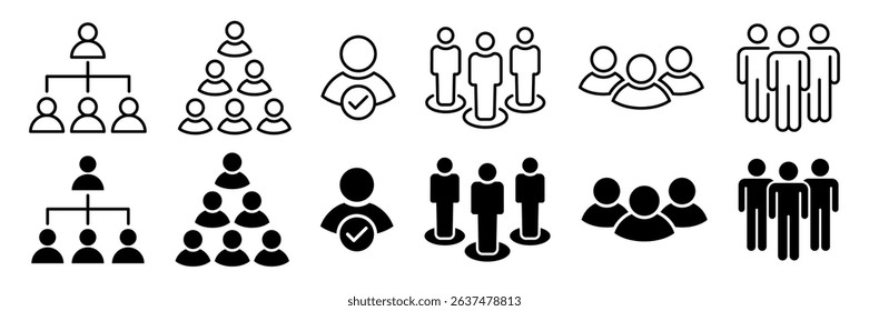 People, human, person line icon set. Containing participants, group, team, meeting, organization, community, population, audience, member, discussion, assembly, interview. Vector illustration
