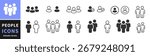 People, human, person thin line icon set. Editable stroke. Containing participants, group, team, organization, community, population, audience, member. Line and glyph user avatar. Vector illustration