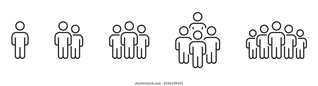 People, human, person thin line icon set. Editable stroke. Containing participants, group, team, organization, community, population, audience, member. For website design, logo, app, UI isolated.