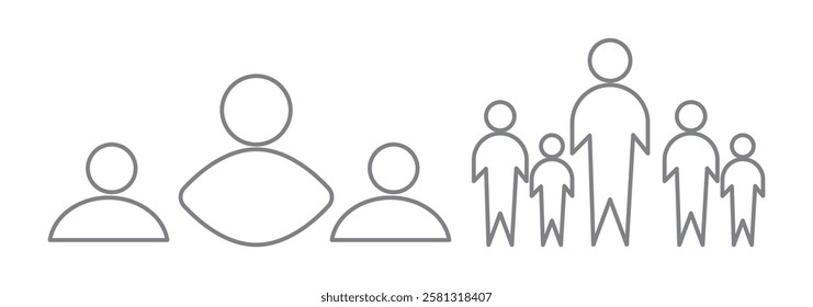 People, human, person thin line icon set. Containing participants, group, team, organization, community, population, audience, member. Vector illustration