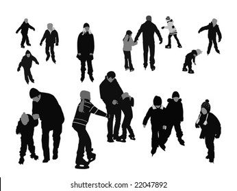 people ice-skating, vector silhouettes collection for designers