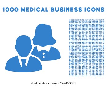 People icon with 1000 medical commercial cobalt vector design elements. Clipart style is flat symbols, white background.