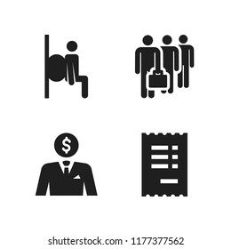 people icon. 4 people vector icons set. work, squat and invoice icons for web and design about people theme