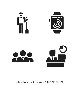 people icon. 4 people vector icons set. worker, business male group close up and half time work icons for web and design about people theme