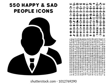 People icon with 550 bonus pity and happy people pictograms. Vector illustration style is flat black iconic symbols.