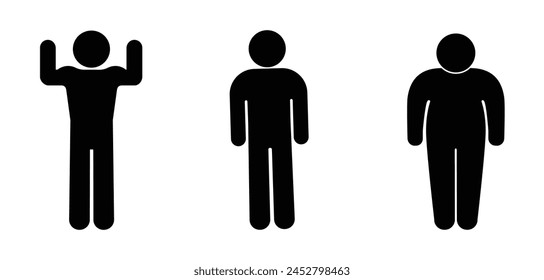 people icon, athletic figure illustration, athlete, obese person, stick figure human silhouettes
