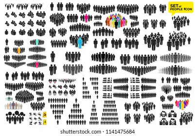People Icon big set in trendy flat style. Persons symbol for your infographics website design, logo, app, UI. Crowd signs. Vector illustration. Isolated on white background