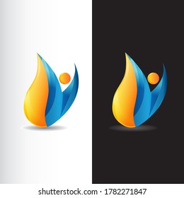 people icon and blue orange textured fire water logo design vector symbol illustrations