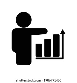 People icon with chart. Business symbol. simple illustration. Editable stroke. Design template vector