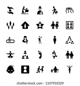 People icon. collection of 25 people filled icons such as woman wc, man, maid, man in home, couple, old woman and child. editable people icons for web and mobile.