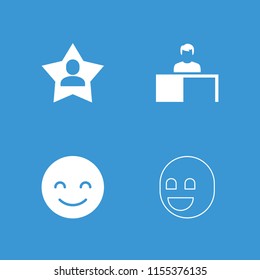 People icon. collection of 4 people filled and outline icons such as smiling emot, favourite user, man working at the table. editable people icons for web and mobile.