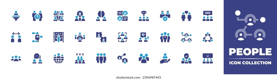 People icon collection. Duotone color. Vector and transparent illustration. Containing filter, teamwork, brain, winner, couple, lgtbi, best employee, team, friendship, population, social distancing.