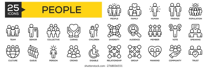 People icon collection set. Containing design People, Family, Human, Friends, Community