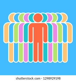 People icon. Crowd sign. Persons symbol. Eleven men stand with their hands down. The design graphic element is saved as a vector illustration in the EPS file format.