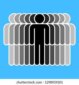 People icon. Crowd sign. Persons symbol. Eleven men stand with their hands down. The design graphic element is saved as a vector illustration in the EPS file format.