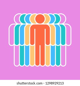 People icon. Crowd sign. Persons symbol. Nine men stand with their hands down. The design graphic element is saved as a vector illustration in the EPS file format.