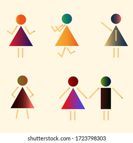 People icon in difference gesture. Colorful human icon. Female icon. Toilet symbols. Simple Vector