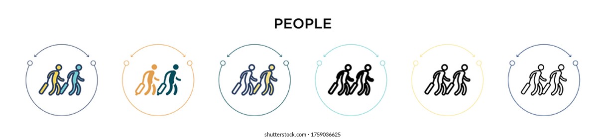 Icono de personas en el estilo relleno, delgado, contorno y trazo. Ilustración vectorial de dos iconos vectoriales de personas de color y negro se puede utilizar para móviles, ui, web