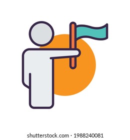 People icon with flag. Business symbol. lineal color style. editable stroke. Design vector illustration