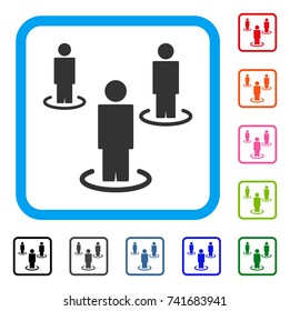 People icon. Flat gray iconic symbol inside a light blue rounded squared frame. Black, gray, green, blue, red, orange color additional versions of People vector.
