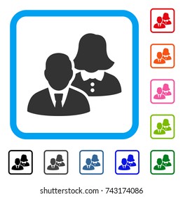 People icon. Flat gray iconic symbol in a light blue rounded rectangle. Black, gray, green, blue, red, orange color additional versions of People vector. Designed for web and application interfaces.