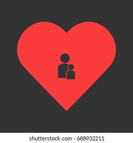 People icon flat. Simple pictogram on heart background. Vector illustration symbol