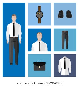 People Icon In Flat style, with Clothes and Icons ( Business man )