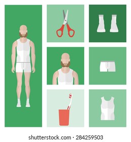 People Icon In Flat style, with Clothes and Icons ( Underwear men )