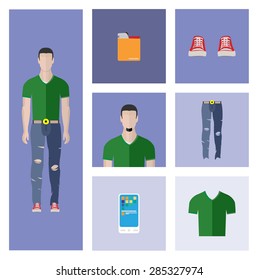 People Icon In Flat style, with Clothes and Icons ( Men )