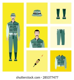 People Icon In Flat style, with Clothes and Icons ( Fisherman )