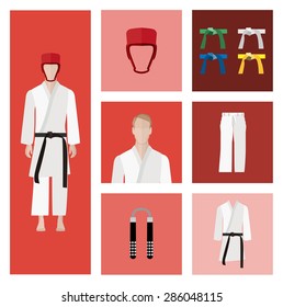 People Icon In Flat style, with Clothes and Icons ( Martial Artist )