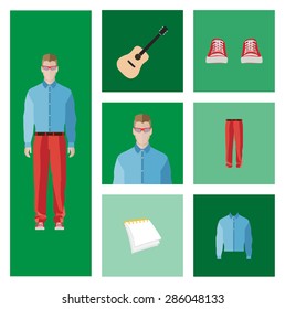 People Icon In Flat style, with Clothes and Icons ( man )