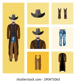 People Icon In Flat style, with Clothes and Icons ( Cowboy)