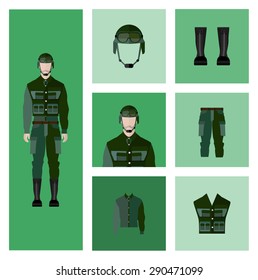 People Icon In Flat style, with Clothes and Icons ( Soldier )