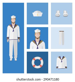 People Icon In Flat style, with Clothes and Icons ( Sailor )