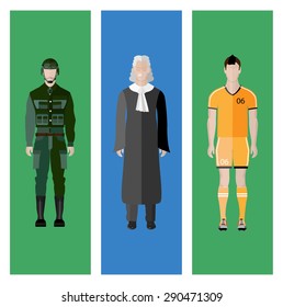 People Icon In Flat style, with Clothes and Icons ( 3 People )
