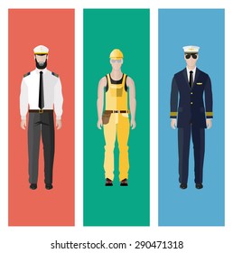 People Icon In Flat style, with Clothes and Icons ( 3 People )