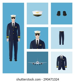 People Icon In Flat style, with Clothes and Icons ( Pilot )