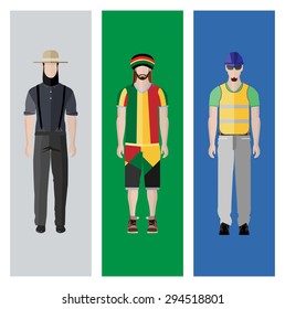 People Icon In Flat style, with Clothes and Icons ( 3 People )