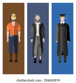 People Icon In Flat style, with Clothes and Icons ( 3 People )